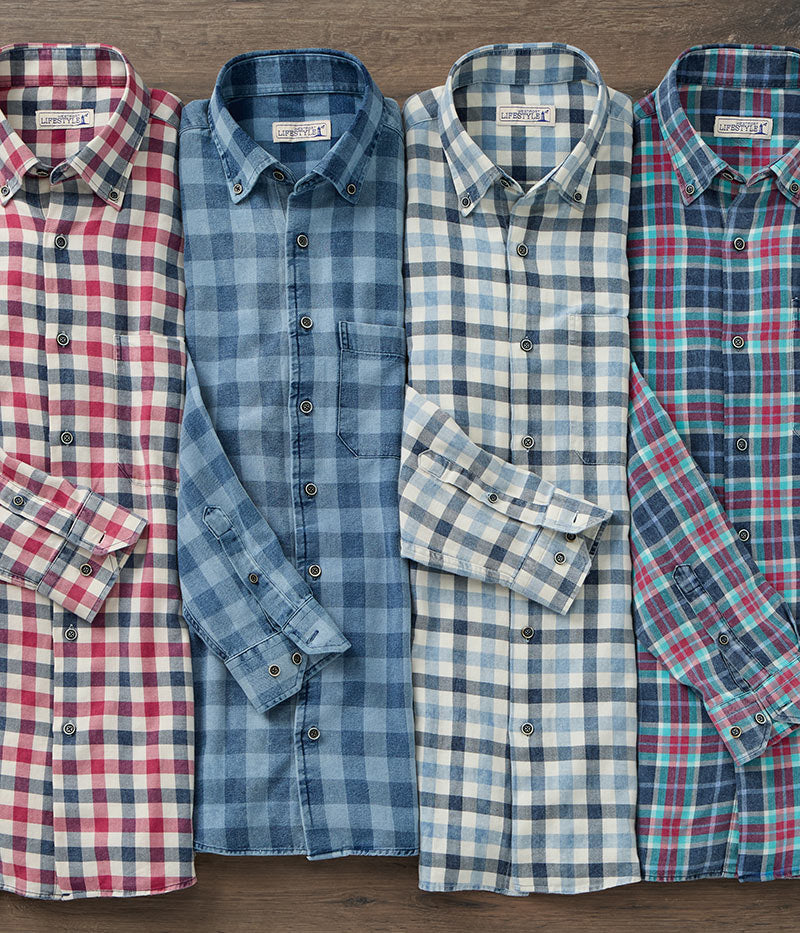 Westport Lifestyle Long Sleeve Button Down Collar Plaid Sport Shirts, Men's Big & Tall