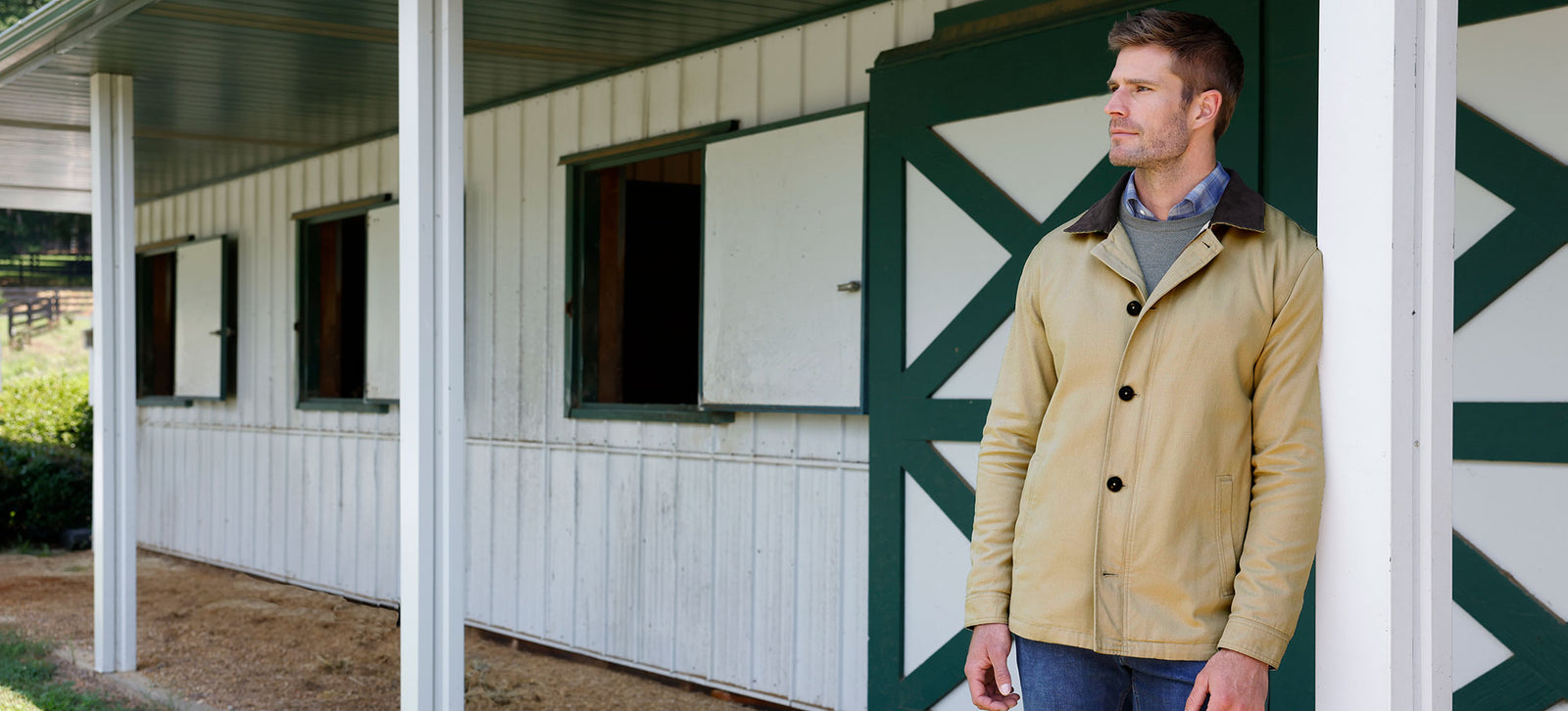 Male model wearing Peter Millar Chatham Cotton Cashmere Coat