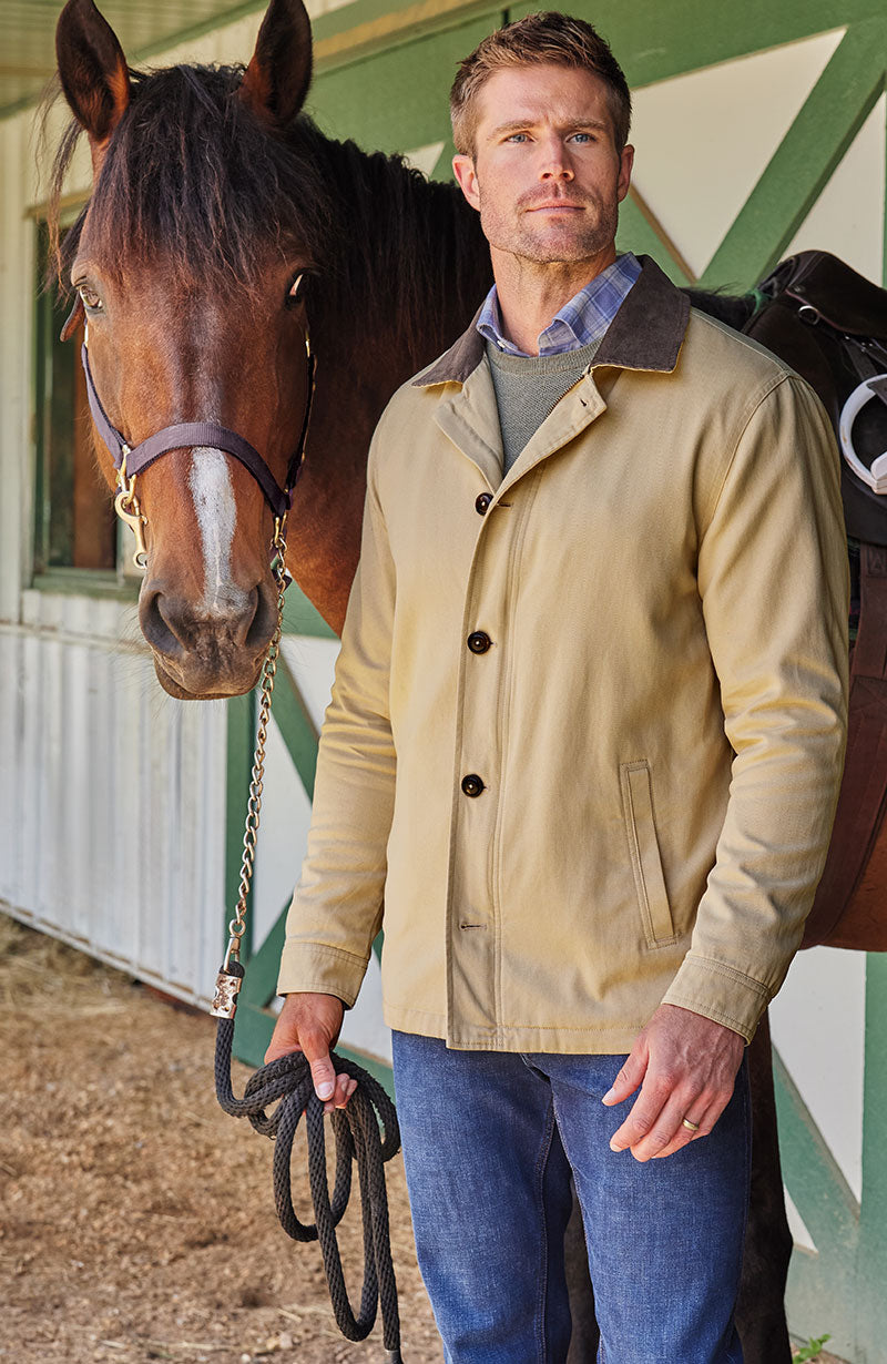 Male model wearing Peter Millar Chatham Cotton Cashmere Coat