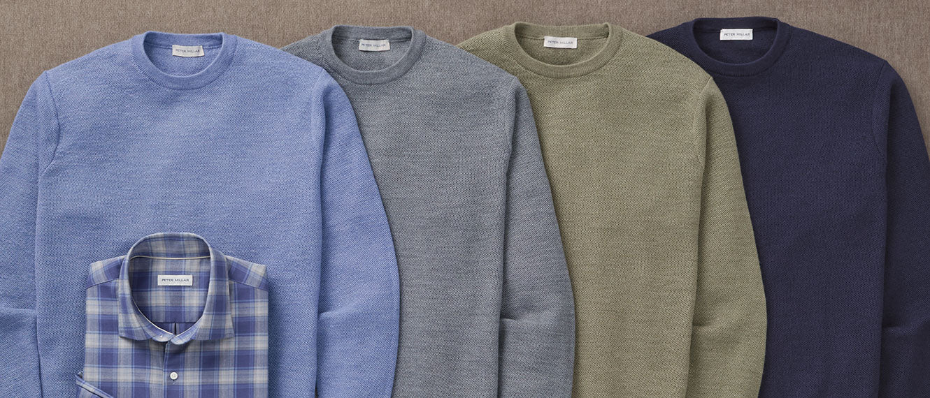 Peter Millar Long Sleeve Autumn Crest Honeycomb Crew Neck Pullover