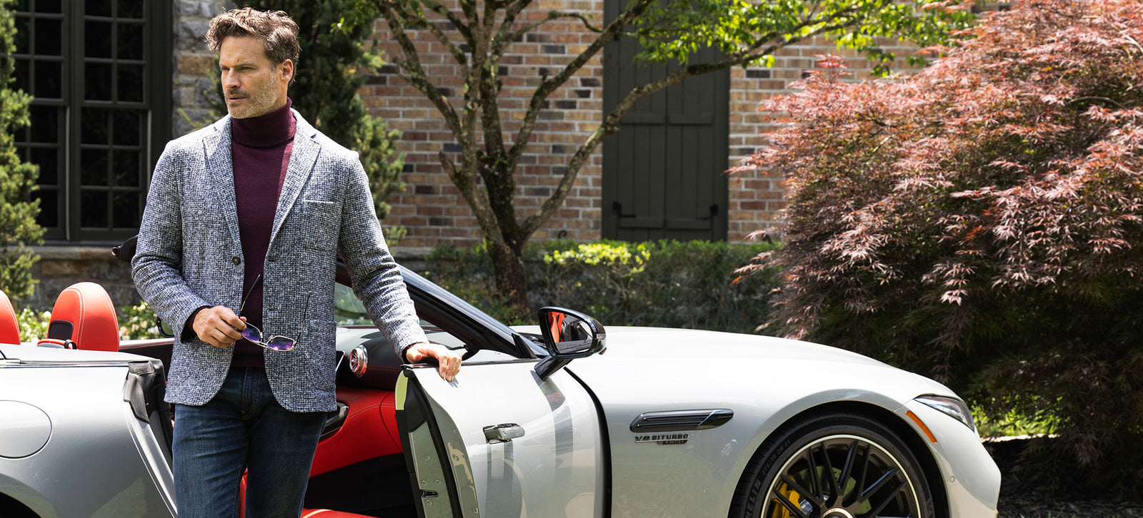 Male model wearing Westport Black Mayfair Knit Blazer