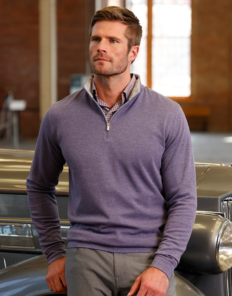 Male model wearing Peter Millar Crown Comfort Quarter-Zip Pullover