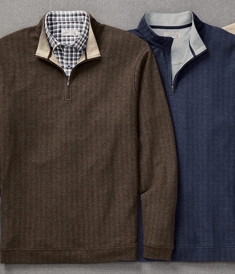 Westport Lifestyle Long Sleeve Herringbone Interlock Quarter Zip Pullover