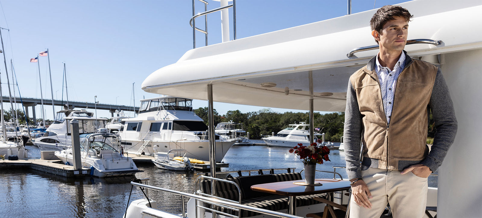 Male model wearing Westport Black Suede Knit Cardigan