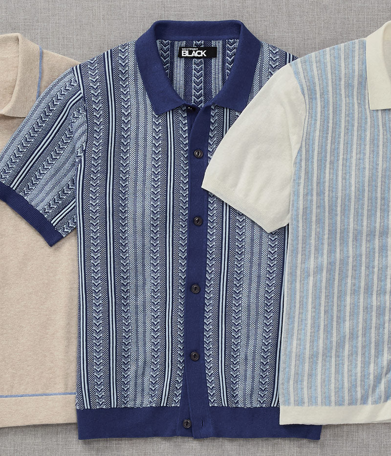 Westport Black Short Sleeve Damone Button Front Polo