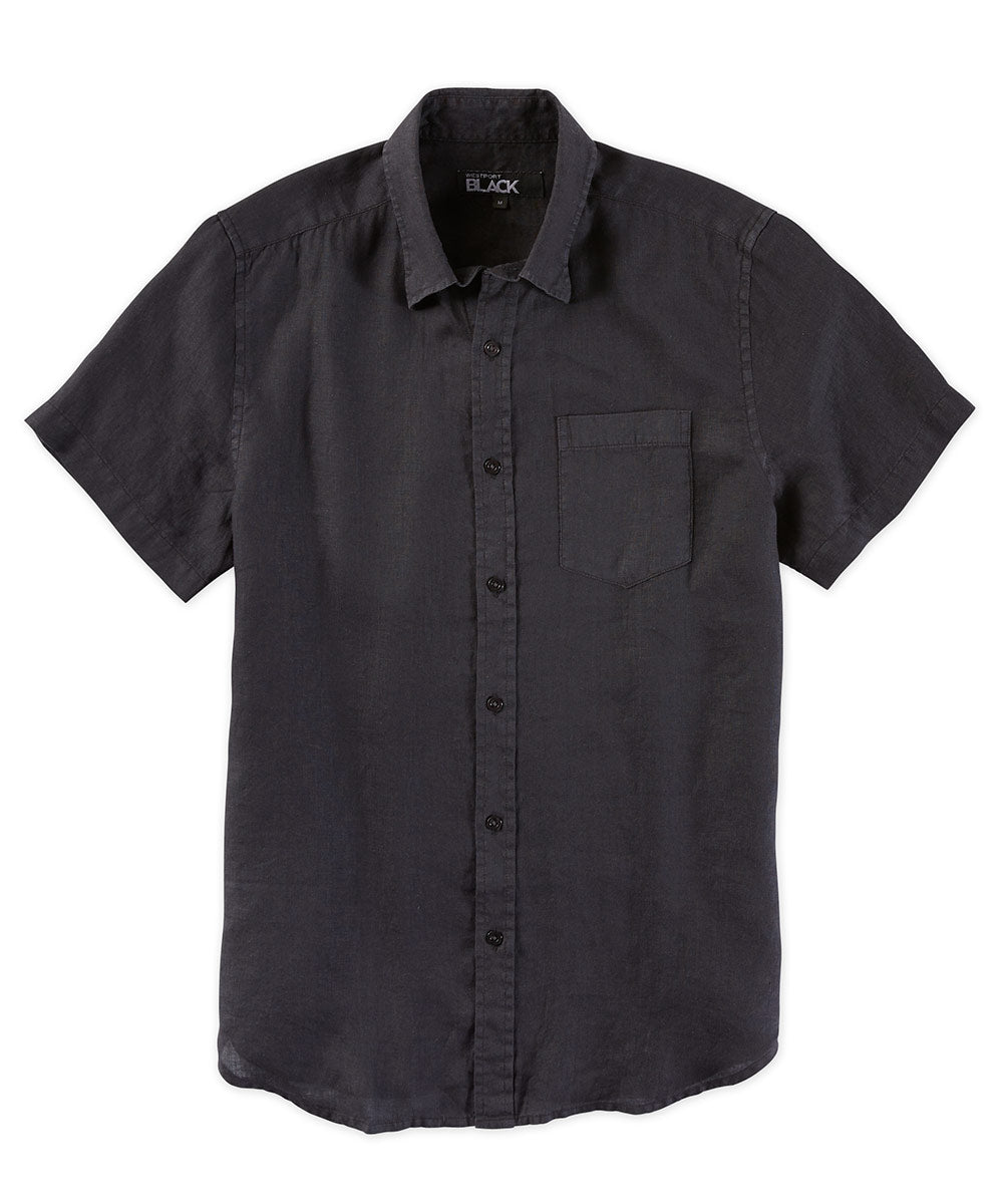 Westport Black Short Sleeve Solid Linen Sport Shirt, Men's Big & Tall
