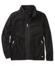 Black polar fleece jacket with full-zip front, stand collar, and zip pockets