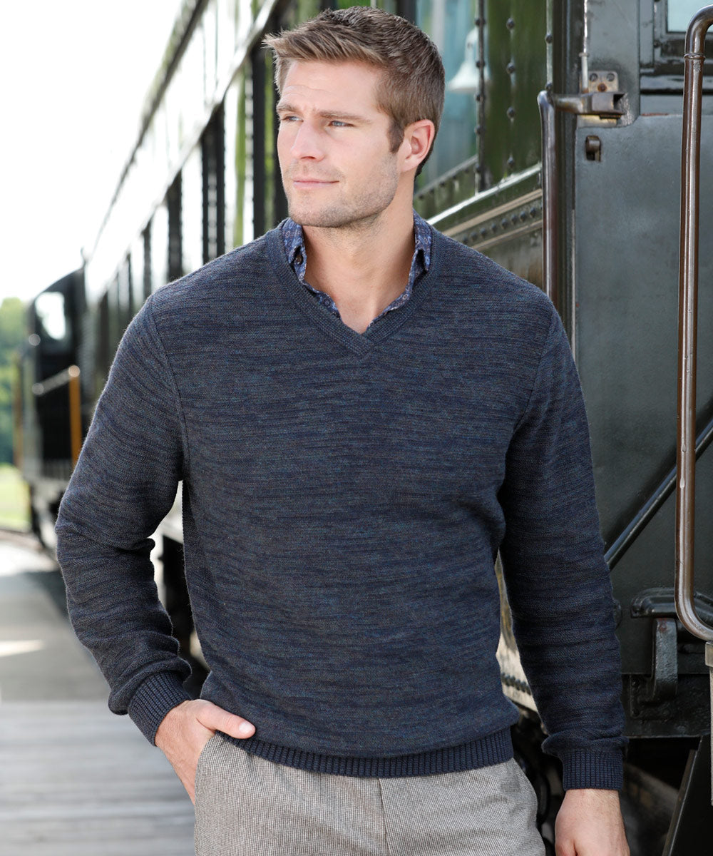 Westport Black by Lenor Romano Reverse Jersey Stitch V-Neck Sweater, Men's Big & Tall