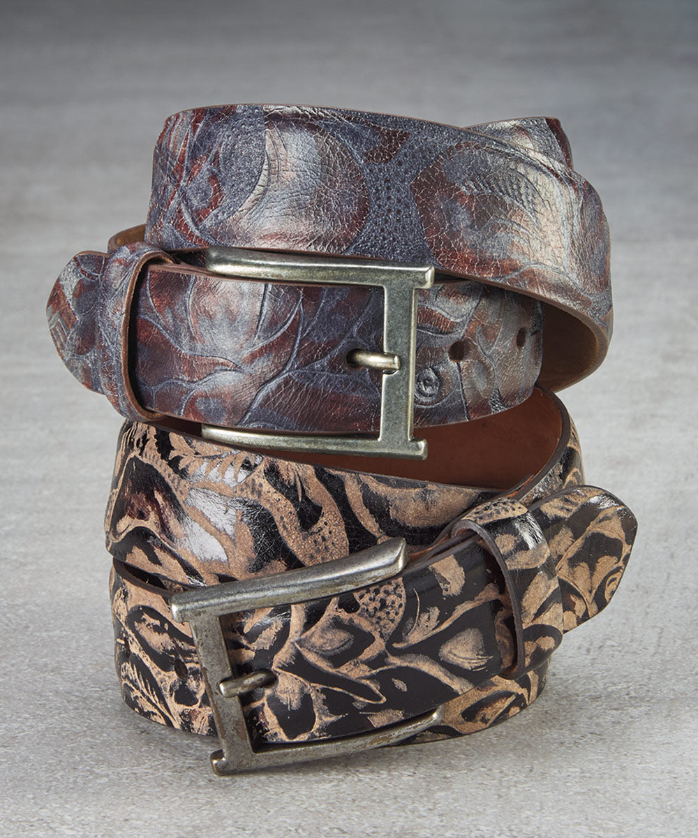 Westport Black Two-Tone Tooled Calfskin Belt, Men's Big & Tall