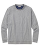 Heather grey melange interlock crew pullover with ribbed crew neck and cuffs.