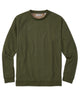 Pine green melange interlock crew pullover with ribbed crew neck and cuffs.