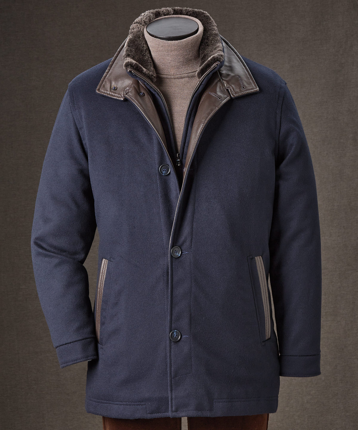 Westport Black Wool-Cashmere Car Coat, Men's Big & Tall