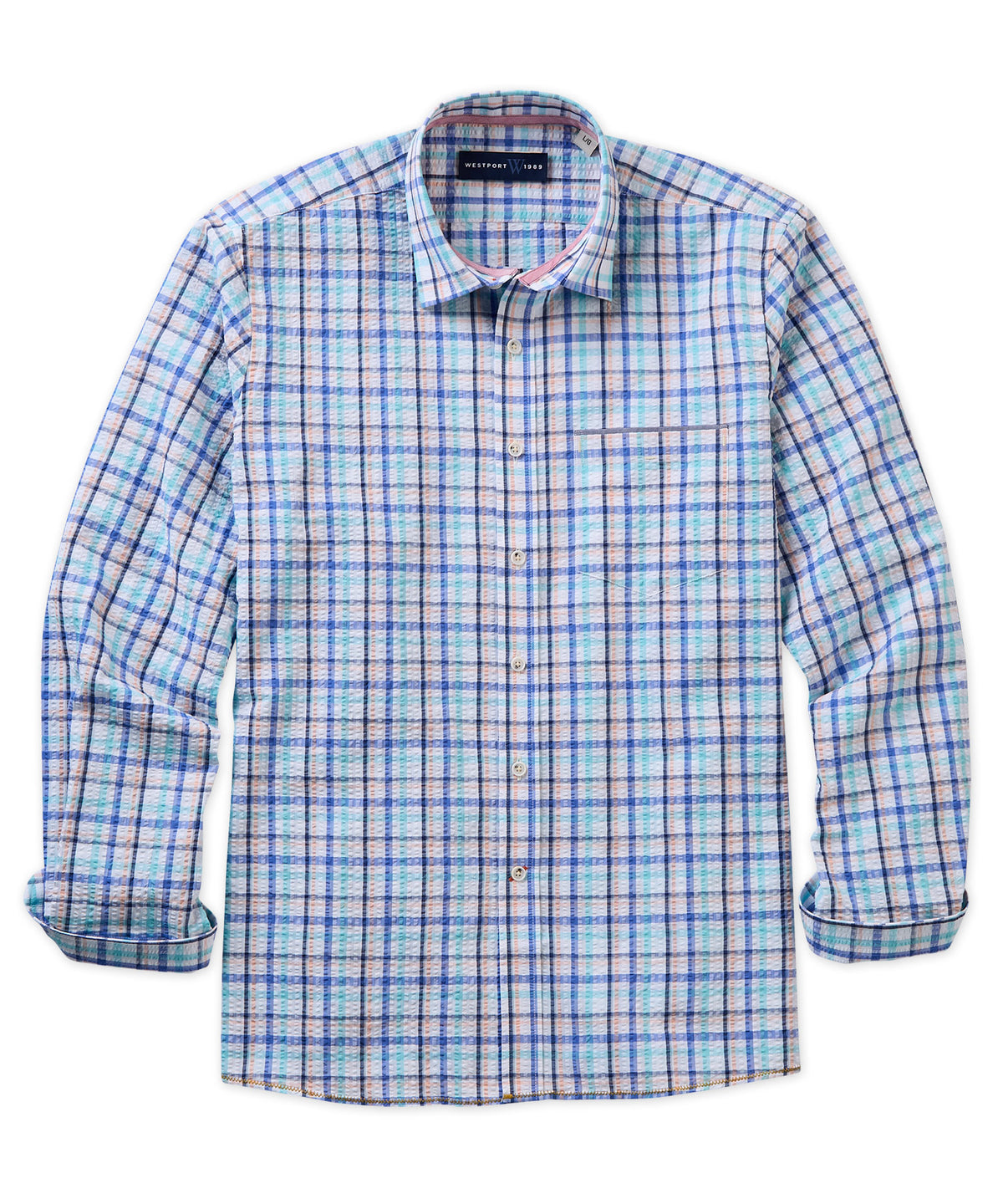 Westport 1989 Seersucker Plaid Sport Shirt, Men's Big & Tall