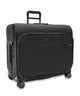 Black rolling wardrobe spinner suitcase with zip front pockets and telescoping handle